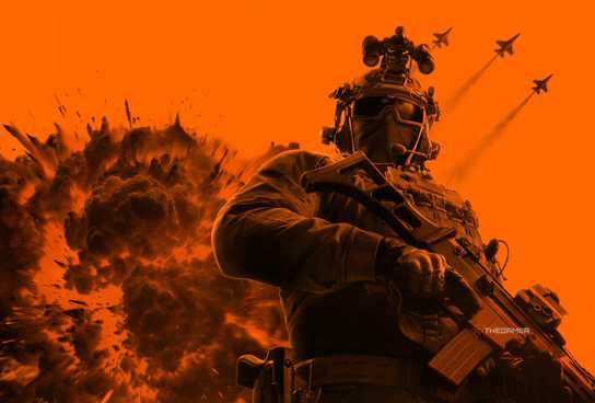 battlefield 6 soldier standing in front of an explosion.