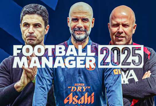 Slote, Pep and Arteta with FM25 logo.
